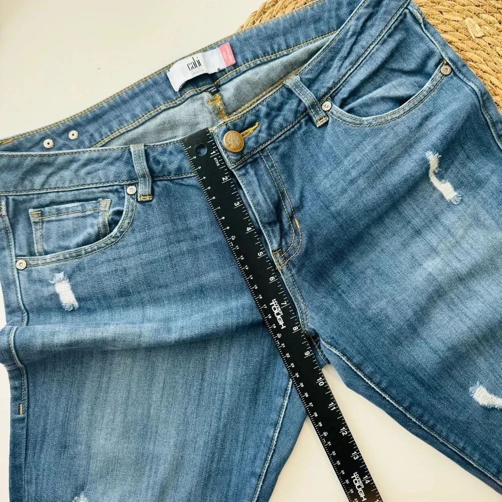CAbi Jeans Slim Boyfriend Distressed Stretch Whiskering‎ Dark Wash Blue Size 8